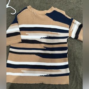Time and True Striped Knit Short Sleeve Sweater